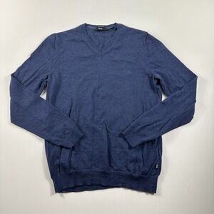 Hugo Boss Extra Fine Merino Wool Sweater Blue‎ Men's Large V-Neck Long Sleeve